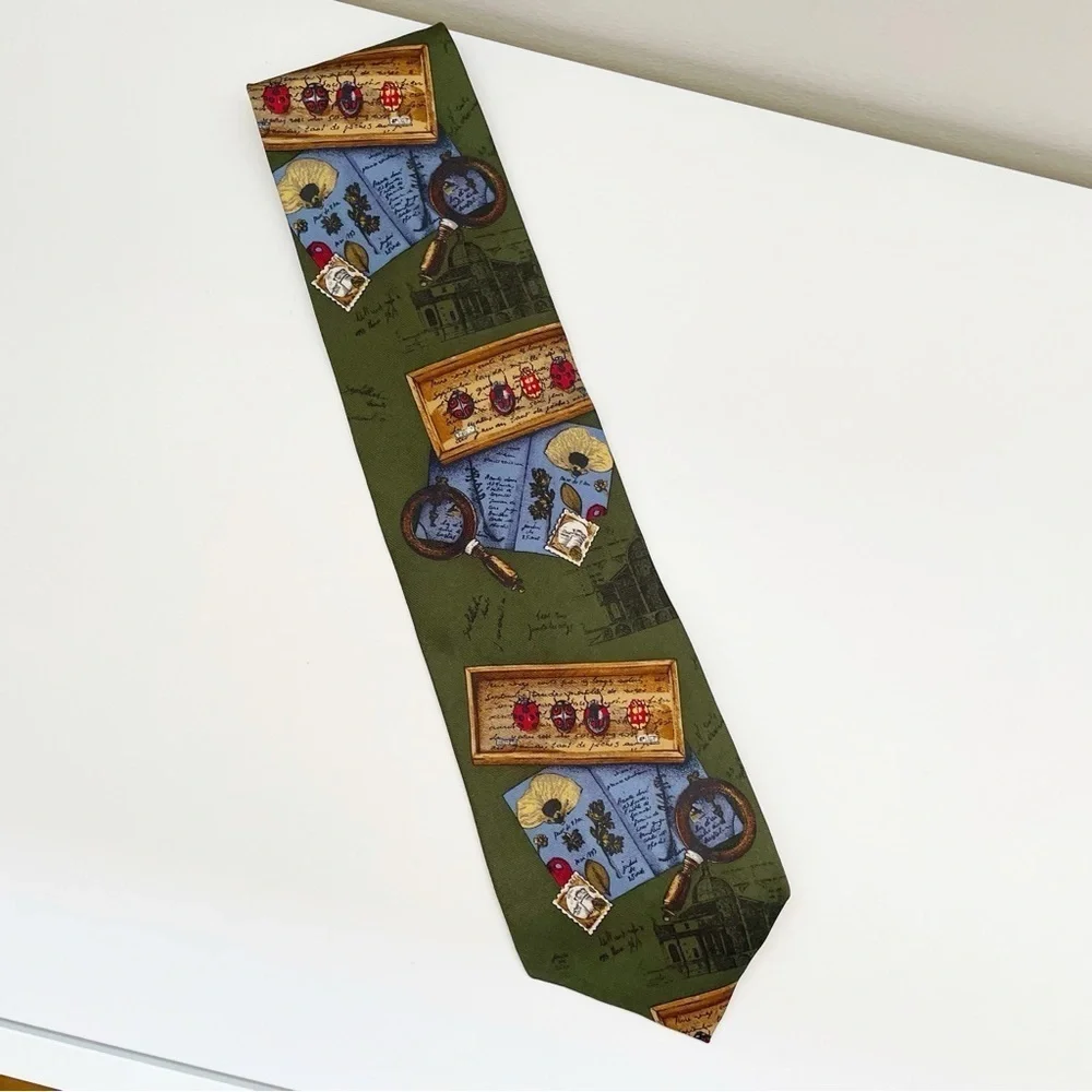 Vintage novelty Silk tie geography teacher history travel biology science artsy